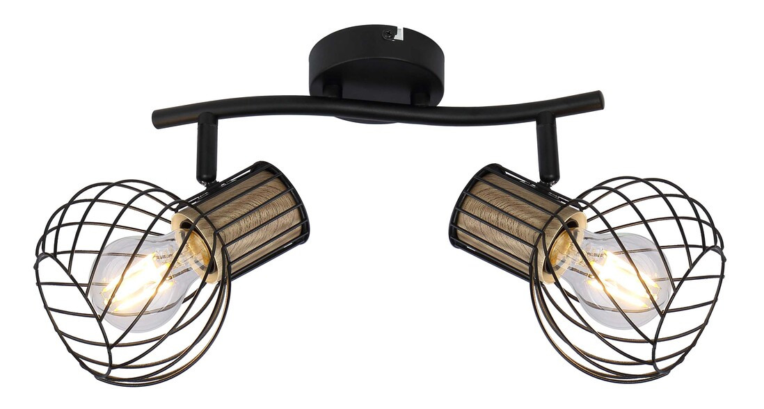 54012-2s REGLETA METAL NEGRO Y COLOR MADERA 2XE27 40W LUISE GLOBO