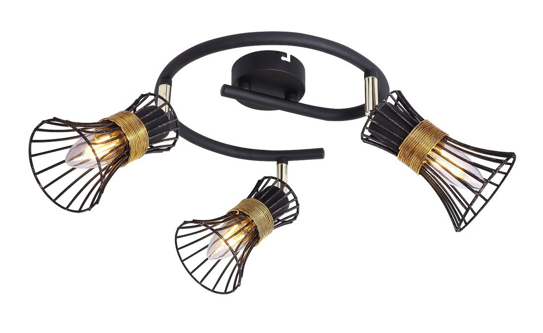54814-3 REGLETA 3 FOCOS METAL NEGRO DORADO 3xE14 40W 230V PURRA GLOBO