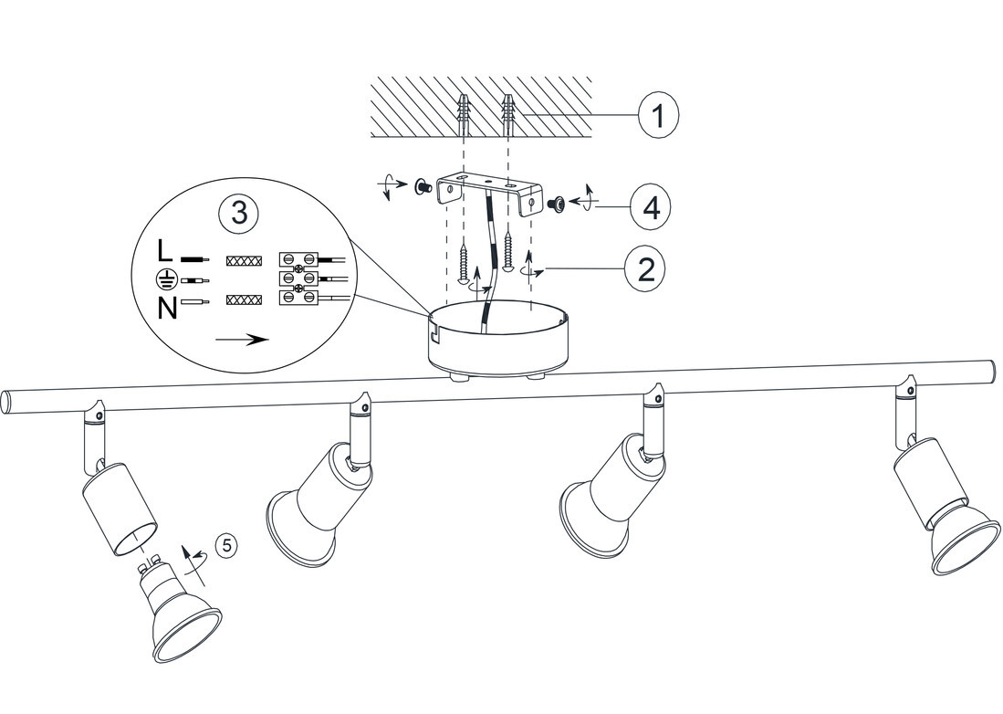 R80914031 STRIP 4 SPOTS PARIS BLANC GU10 TRIO