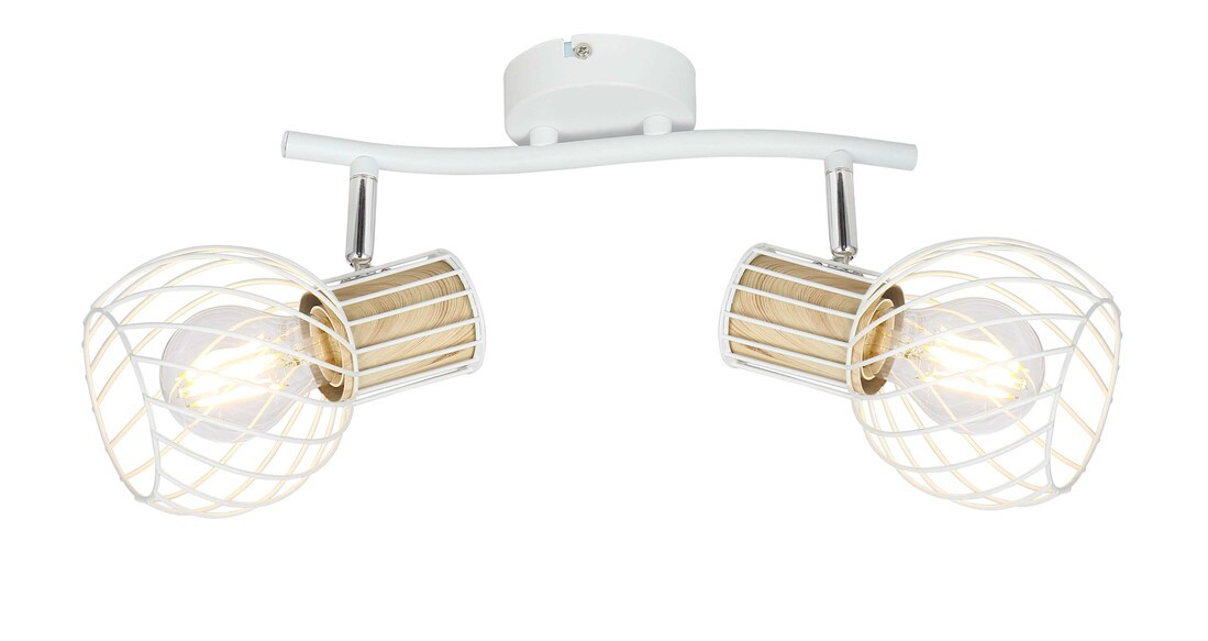 54012-2 REGLETA METAL BLANCO Y COLOR MADERA 2XE27 40W LUISE GLOBO
