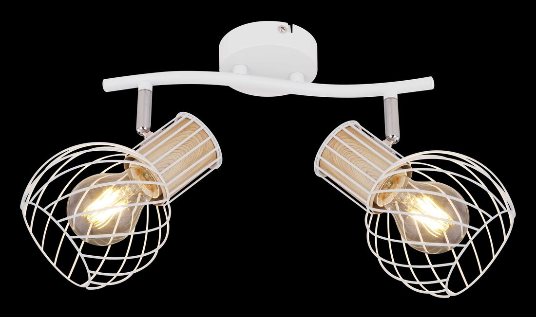 54012-2 REGLETA METAL BLANCO Y COLOR MADERA 2XE27 40W LUISE GLOBO