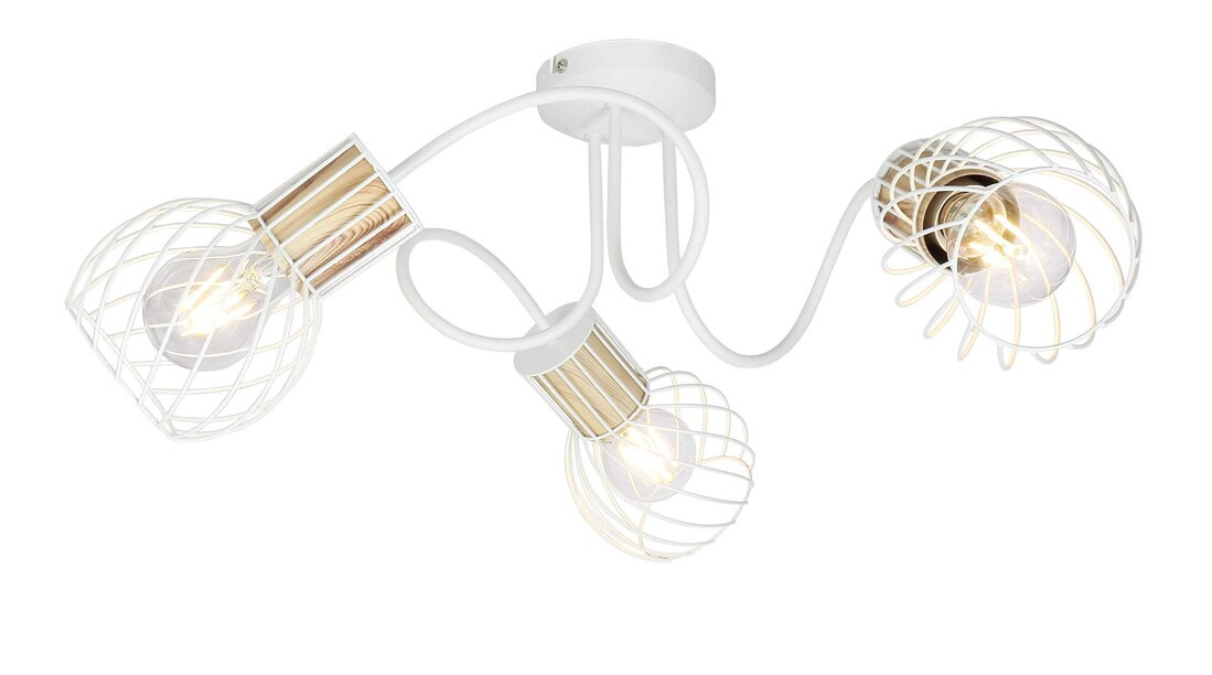 54012-3 REGLETA METAL BLANCO Y COLOR MADERA 3XE27 40W LUISE GLOBO