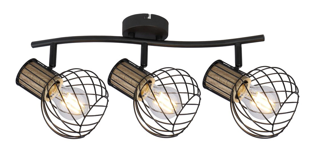 54012-3ds REGLETA METAL NEGRO Y COLOR MADERA 3XE27 40W LUISE GLOBO