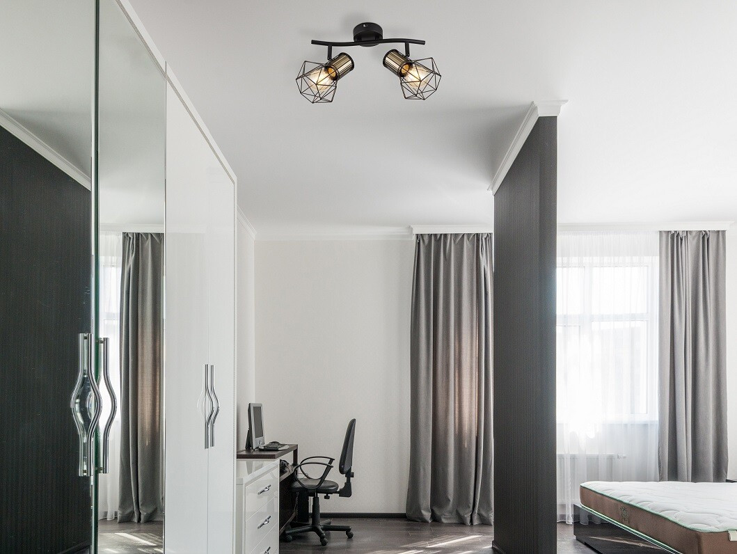 54017-2M REGLETA 2 FOCOS RADIADOR 2xE27 40W 230V NEGRO PRISKA GLOBO