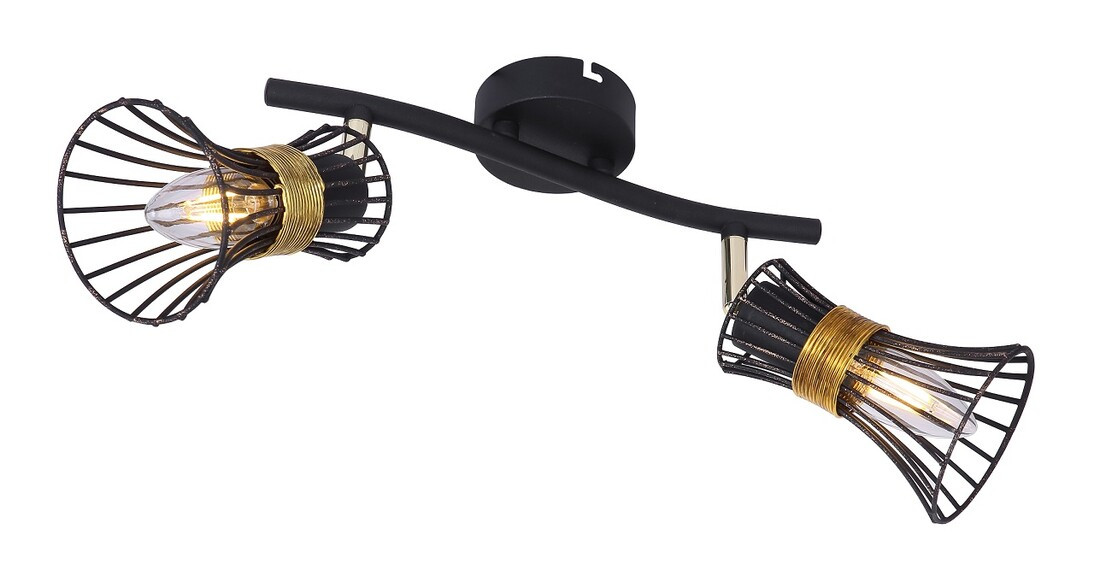 54814-2 REGLETA 2 FOCOS METAL NEGRO DORADO 2xE14 40W 230V PURRA GLOBO