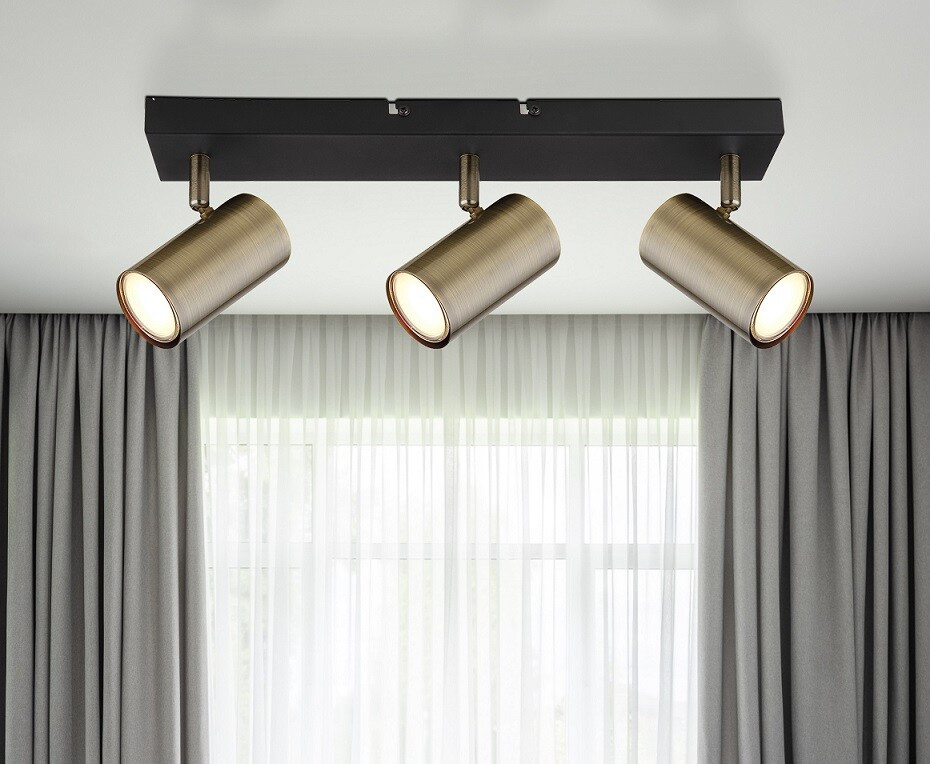 57911-3M REGLETA 3 FOCOS 3xGU10 25W 230V LATON ANTIGUO ROBBY GLOBO