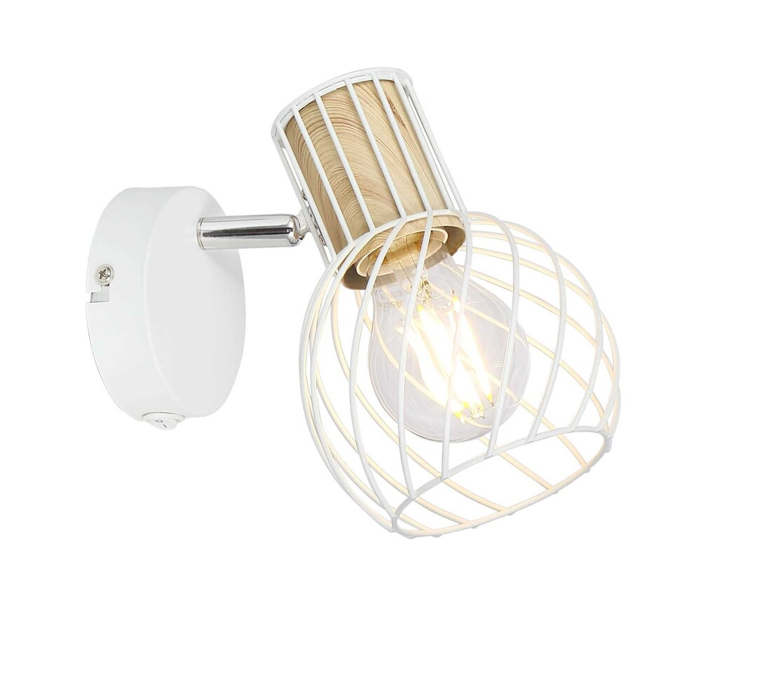 54012-1 FOCO METAL BLANCO Y COLOR MADERA 1XE27 40W LUISE GLOBO