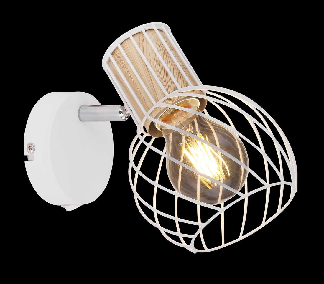 54012-1 FOCO METAL BLANCO Y COLOR MADERA 1XE27 40W LUISE GLOBO