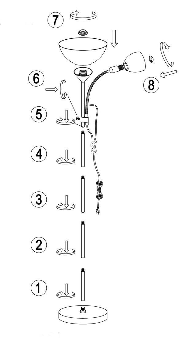 135542009 LAMPARA DE PIE RIGEL E27+E14 C/LECTOR NEGRA FABRILAMP