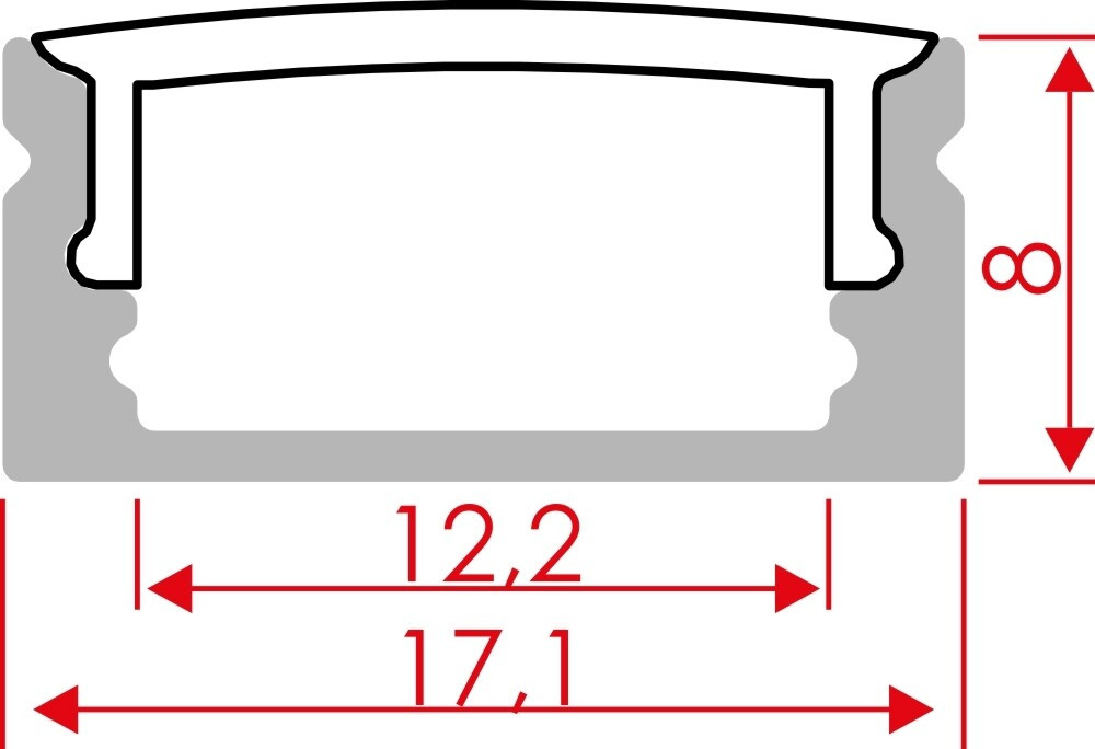 54121 2m PERFIL ALUM SUPERFICIE 12,5mm SIN DIFUSOR