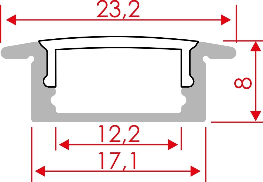 54123 2m PERFIL ALUM EMPOTRAR 12,5mm SIN DIFUSOR