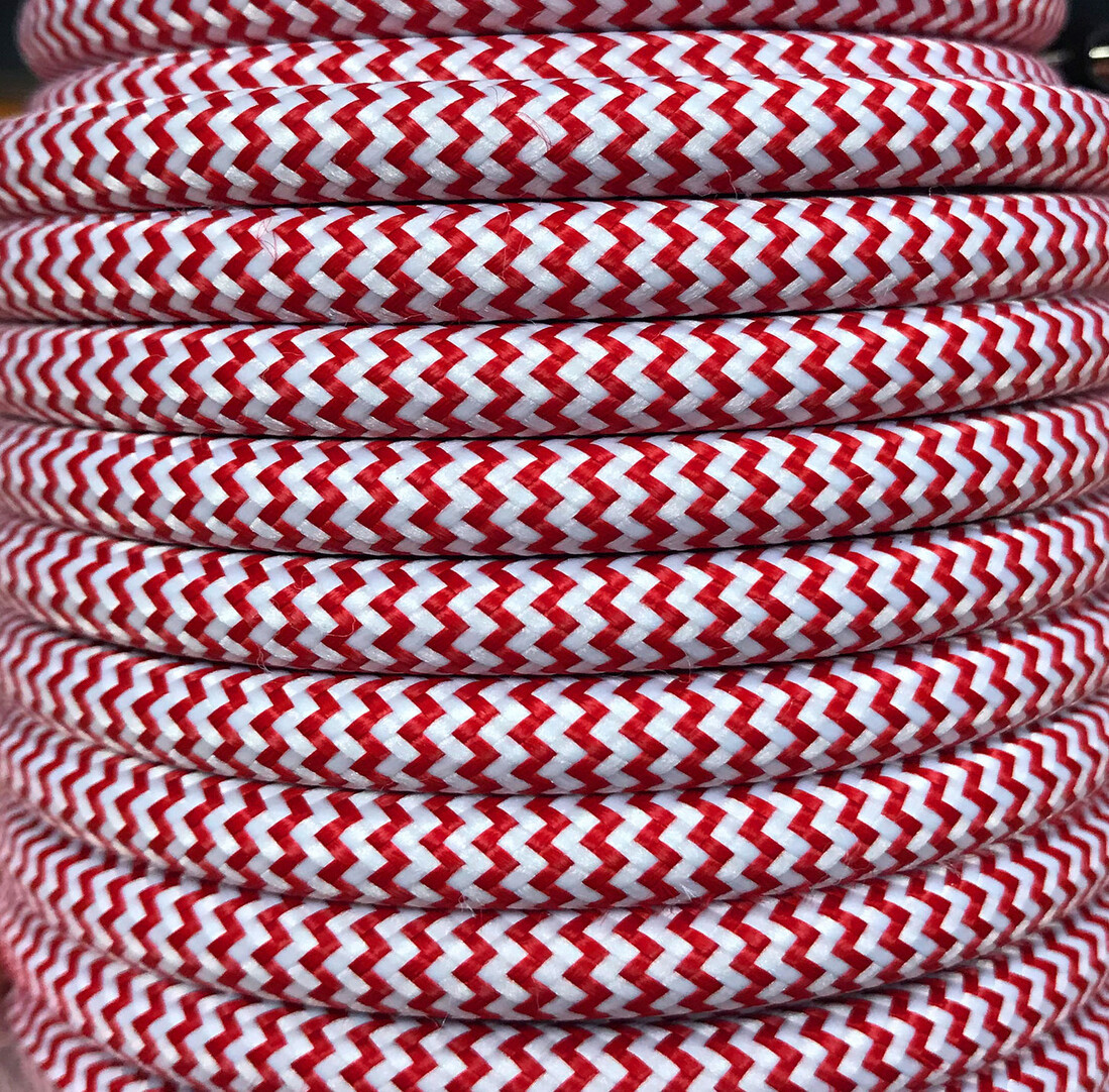 CIR62CM24/01 15 MTS CÂBLE TEXTILE ZIGZAG BLANC/ROUGE