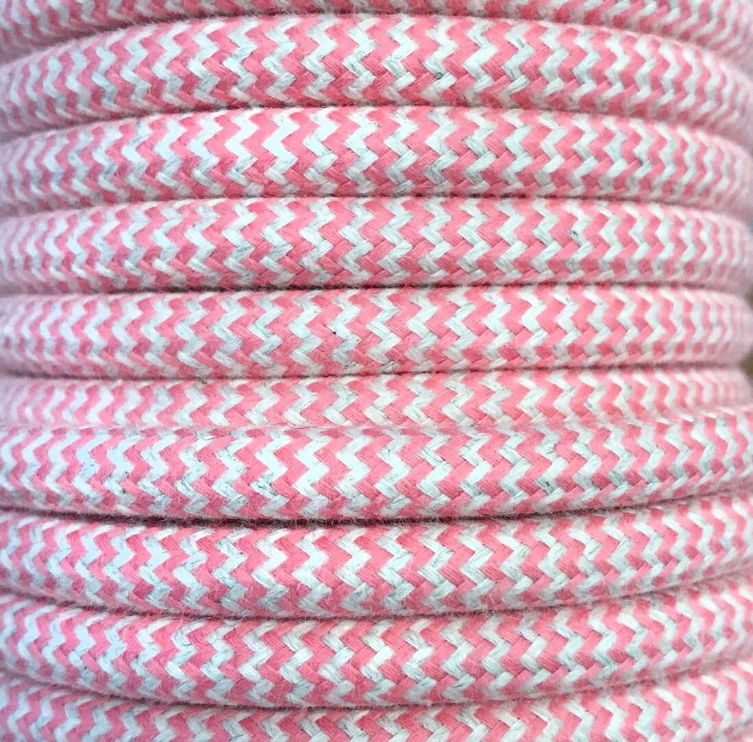 CIR62BA06 5 MTS ZIG-ZAG CÂBLE TEXTILE ROSE COTON