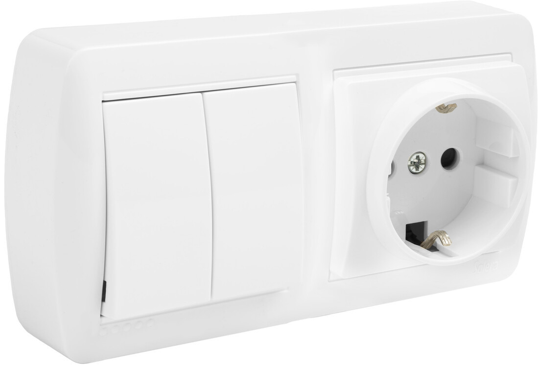 MUR36U BASE SCHUKO + DOBLE CONMUTADOR SERIE MURAL